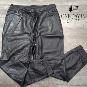 Tahari Faux Leather Drawstring Jogger Pants Size L